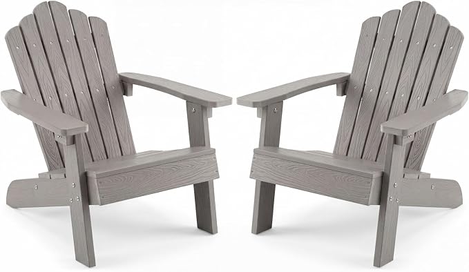 Giantex Kids Adirondack Chair, All-Weather HIPS Children's Outdoor Chair with Tilted High Backrest, Toddler Beach Chair for Garden Patio Backyard, Kids Lawn Chairs for Age 3-7 (2,Gray)