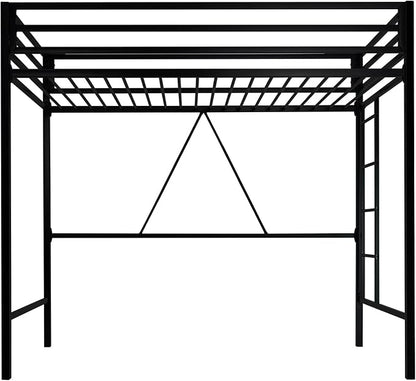 Allewie Metal Loft Bed Twin Size with Guardrail and Ladder,Black | Small Space Saving Design for Bedroom Kid Room and Dorm, No Box Spring Needed