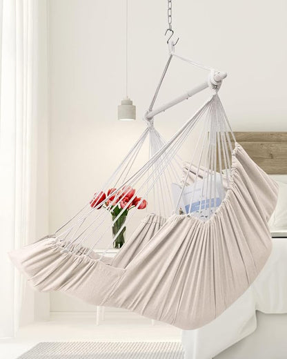 ADVOKAIR Hanging Hammock Chair Large Swing Chair with Foot Rest and Hardware,Max 500lbs,Steel Spread Bar with Anti Slips, 2 Cushions and Side Pocket,Indoor/Outdoor Use…