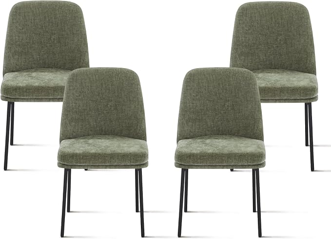 COLAMY Dining Chairs Set of 4, Modern Dining Chairs, Fabric Upholstered Dining Chairs, Kitchen Chairs with Curved Back and Metal Legs for Dining Room Kitchen Restaurant, Green