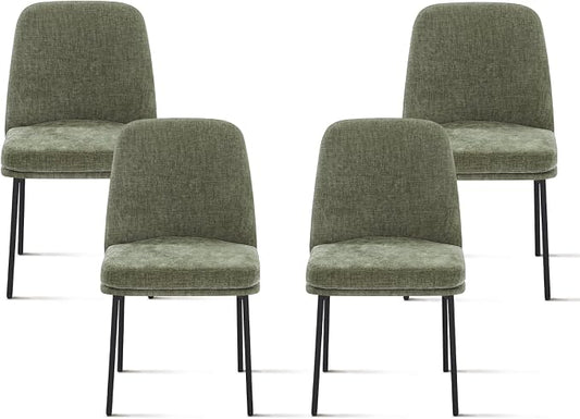 COLAMY Dining Chairs Set of 4, Modern Dining Chairs, Fabric Upholstered Dining Chairs, Kitchen Chairs with Curved Back and Metal Legs for Dining Room Kitchen Restaurant, Green