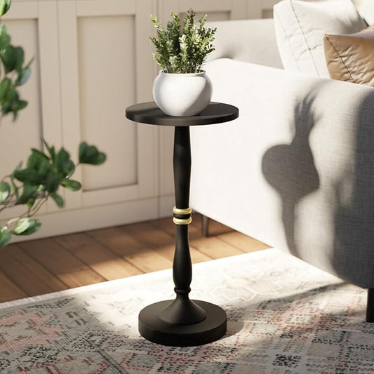 Relso Sceptrum Solid Wood Black Side Table - 24" Tall, Round End Table For Living Room Or Bedroom, Compact Narrow Accent Plant Stand Or Beverage Table With Simple Setup For Small Areas | Easy Assembly