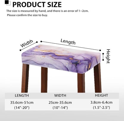 Vanity Stool Covers Bar Stool Covers Set of 2 Light Purple Marble Print Bar Stool Saddle Seat Covers Rectangle Bench Seat Protector Barstool Covers with Elastic Bands for 14-20 inch Stool