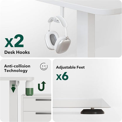 Cubiker L Shaped Standing Desk - 63 x 55 Inch Electric Adjustable Height Corner Standing Desk, Ergonomic Sit Stand Up Table with 3 Memory Buttons, Splice Board for Home Office, White