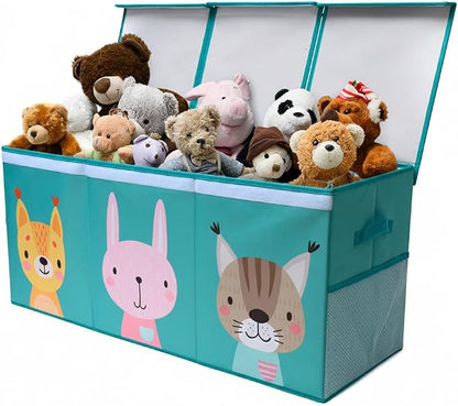 SoftOwl Extra Large Toy Storage Organizer with Lid - Sturdy, Collapsible Toy Chest Storage Box with Cute Design - Toys Bin with Dividers for Kids, Boys, Girls, Nursery, Bedroom, Play room 37"x16"x14"