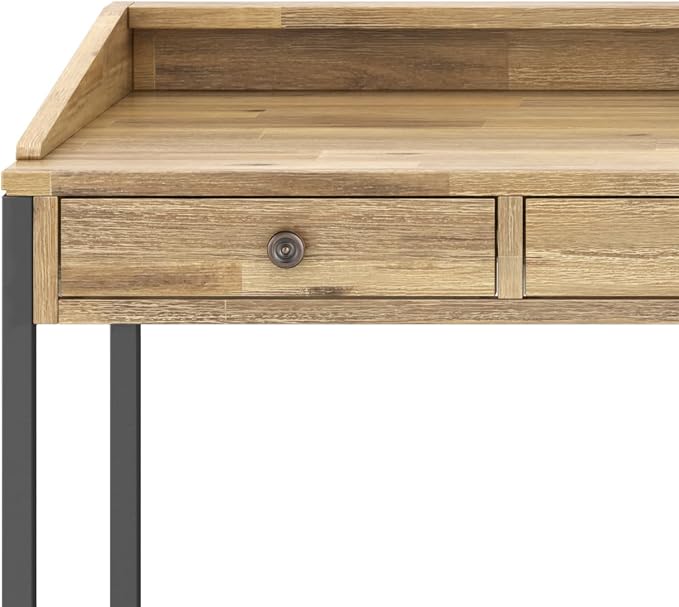 SIMPLIHOME Ralston Desk - 60 Inch Wide Solid Acacia Wood and Metal Writing Desk in Distressed Golden Wheat, Modern Industrial Home Office Computer Table with 2 Drawers and Flip-Down Keyboard Tray