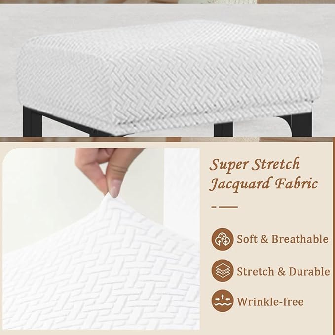 Levoberg Bar Stool Cover Rectangle Stretch Counter Height Barstool Slipcovers Rectangular Vanity Stool Cover Kitchen Counter Saddle Seat Cover for Wooden Metal Bench Set of 2 White