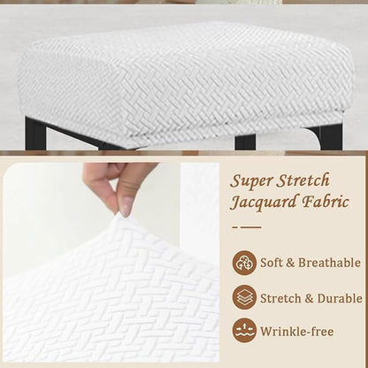 Levoberg Bar Stool Cover Rectangle Stretch Counter Height Barstool Slipcovers Rectangular Vanity Stool Cover Kitchen Counter Saddle Seat Cover for Wooden Metal Bench Set of 2 White