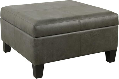 Homepop Home Decor |K2380-E903| Luxury Large Faux Leather Square Storage Ottoman | Ottoman with Storage for Living Room & Bedroom, Gray