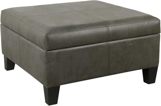 Homepop Home Decor |K2380-E903| Luxury Large Faux Leather Square Storage Ottoman | Ottoman with Storage for Living Room & Bedroom, Gray