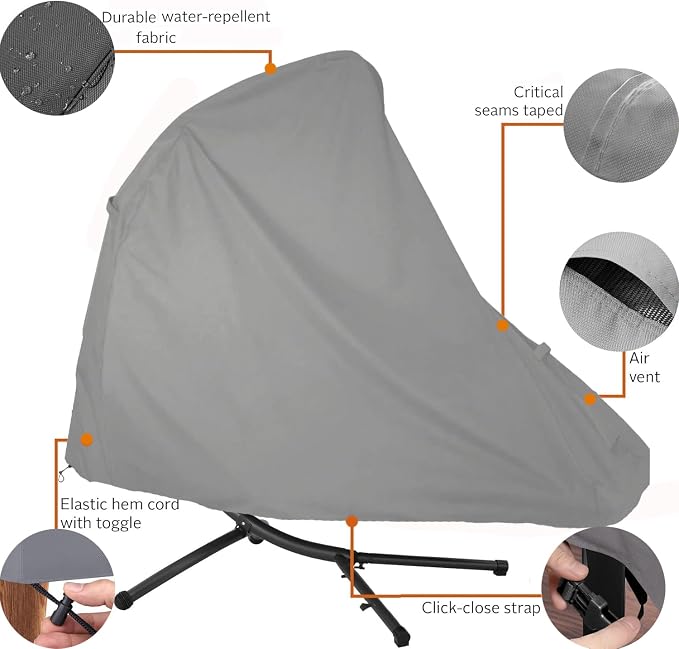 Patio Hanging Chaise Lounge Cover 73 Inch Waterproof 900D Heavy Duty Outdoor Swing Chair Cover for Hammock(Grey)