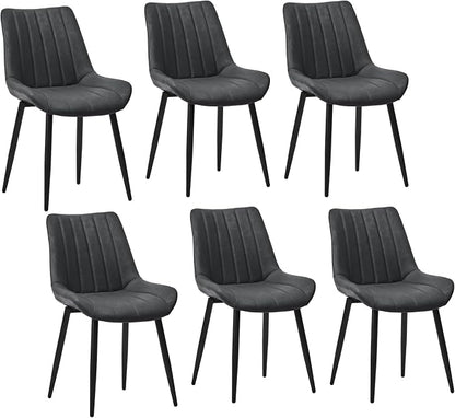 CLIPOP Dining Chairs Set of 6, Faux Leather Dining Chairs with Upholstered Seat, High Back Comfy Cushion, Metal Leg, Accent Kitchen Side Chair for Living, Restaurant & Meeting Room, Grey