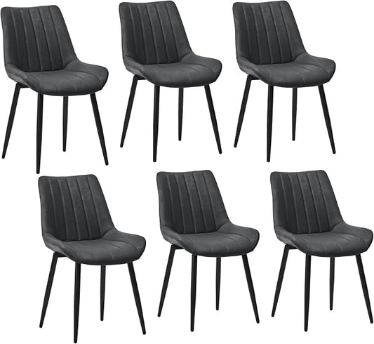 CLIPOP Dining Chairs Set of 6, Faux Leather Dining Chairs with Upholstered Seat, High Back Comfy Cushion, Metal Leg, Accent Kitchen Side Chair for Living, Restaurant & Meeting Room, Grey