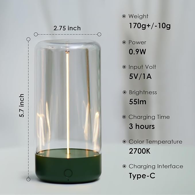 AUGE LIGHT Mini Minimalist Table Lamp Cordless Lamp Rechargeable Table Lamp Portable Nightstand Lamps Desk Lamps for Home Office Unique Ambient Light Mood Lighting for Desk Decor Beside (Dark Green)