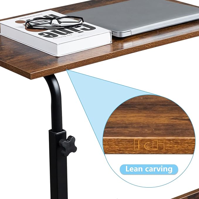Standing Desk - Side Table Adjustable Height, Portable Laptop Cart, C-Shaped Bed Couch end Tables with Edge Stopper - Wheels for Living Room Bedroom Walking Pad Treadmill 23.6Inch Brown
