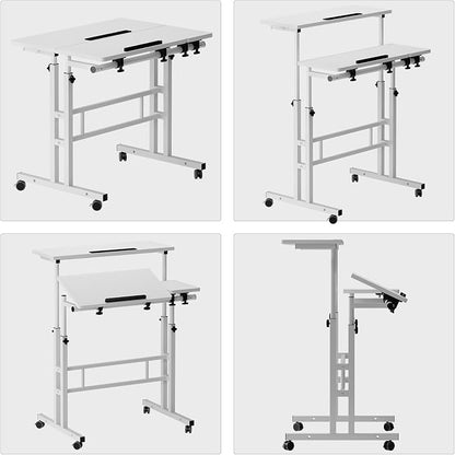 SogesHome 31.5 inches Adjustable Laptop Desk Table, Portable Computer Stand with Cart Tray and Computer Host Stand, Black