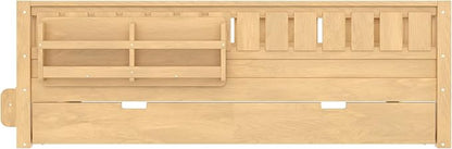 Bellemave Full Size Kids Bed with high Rails and with Built-in Bookshelf and Trundle for Kids, Girls, Boys, Wood Montessori Bed Without Door, Light Natural