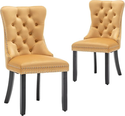 Hixkol Velvet Dining Chairs Set of 2,Upholstered Dining Chairs with Ring Pull Trim and Button Back,Modern Seating for Kitchen, Bedroom & Living Room(Gold)
