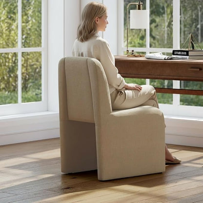 Hyfirm Upholstered Dining Chairs Set of 1, Modern Armless Desk Chair with Metal Footrest for Diningroom Bedroom Livingroom Reading Room,Khaki Fabric