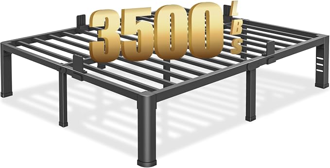 14 inch King Size Bed Frame with Round Corner Legs and Headboard Hole Mattress Slide Stopper 3500 lbs Heavy Duty Metal Platform,Steel Slat Support,No Box Spring Needed,Easy Assembly,Noise Free