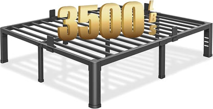 14 inch King Size Bed Frame with Round Corner Legs and Headboard Hole Mattress Slide Stopper 3500 lbs Heavy Duty Metal Platform,Steel Slat Support,No Box Spring Needed,Easy Assembly,Noise Free
