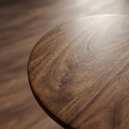 Relso Stambha Solid Wood Drink Table – 24" Tall Round Accent Side Table for Living Room or Bedroom, Narrow End Table or Indoor Plant Stand, Walnut Finish, Handcrafted Mango Wood Furniture
