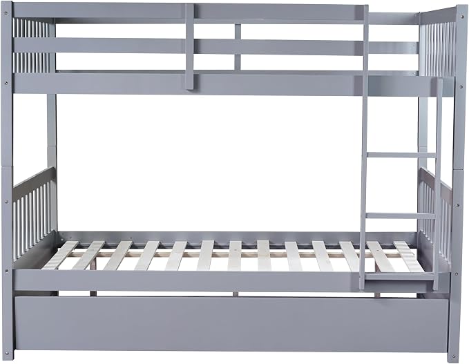 Bellemave Full Over Full Bunk Bed with Trundle,Convertible Bunk Beds with Ladder & Safety Guardrails,Full Size Trundle Bunk Beds for Kids Girls Boys,Grey