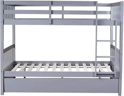 Bellemave Full Over Full Bunk Bed with Trundle,Convertible Bunk Beds with Ladder & Safety Guardrails,Full Size Trundle Bunk Beds for Kids Girls Boys,Grey