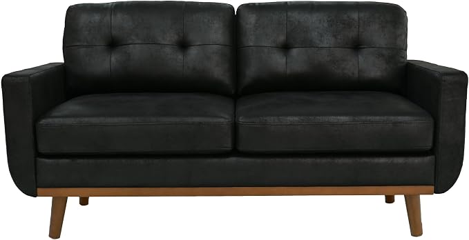 Ball & Cast 65" Loveseat Sofa,Mid Century Modern Love Seat Couches for Living Room,Button Tufted Upholstered Small Couch with Solid Wood Legs for Bedroom,Apartment,Office,Fabric,Black