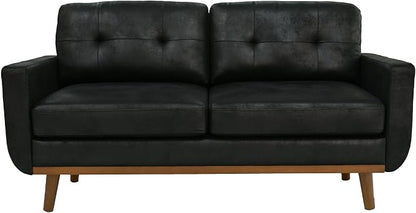Ball & Cast 65" Loveseat Sofa,Mid Century Modern Love Seat Couches for Living Room,Button Tufted Upholstered Small Couch with Solid Wood Legs for Bedroom,Apartment,Office,Fabric,Black