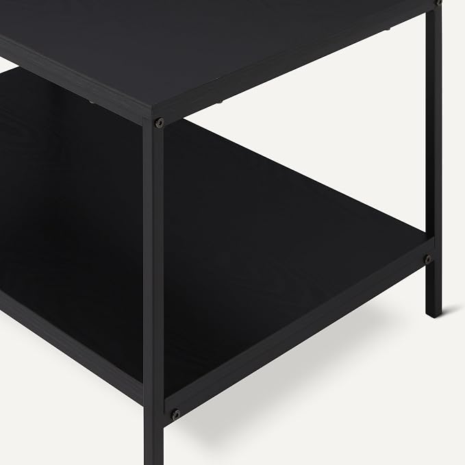 Amazon Basics Rectangular Coffee Table with Bottom Shelf, Living Room Centre Table, Easy to Assemble, 19.9" D x 31.5" W x 16.5" H, Black Woodgrain