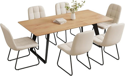 ZckyCine 63‑79 Inch Expandable Dining Set with 6 PU‑Leather Chairs, Wooden Tabletop for Large Dining‑Rooms and Banquet Spaces