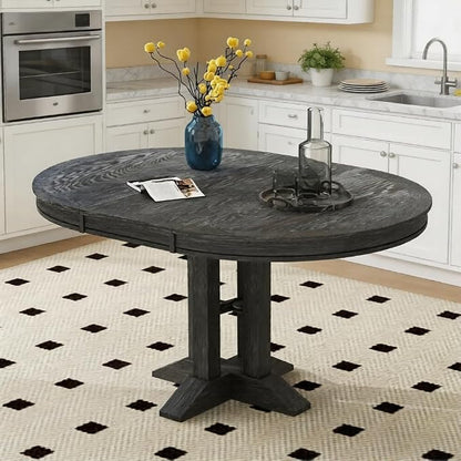 LUMISOL 42"-58" Extendable Round Dining Table for 4-6, Farmhouse Oval Kitchen Table with Removable Leaf for Kitchen, Dining Table, Small Space, Black