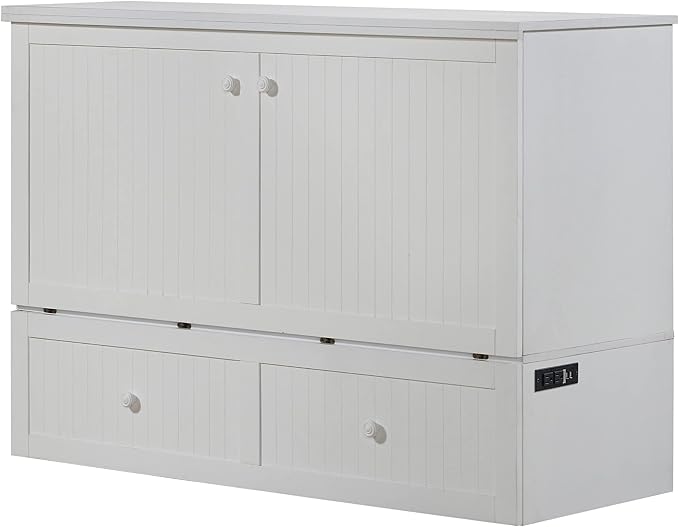 Mega Solutions Murphybedz Tuscany Murphy Cabinet Chest Bed with Charging Station 6 Inch (White, Queen)