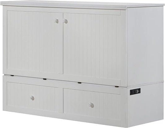 Mega Solutions Murphybedz Tuscany Murphy Cabinet Chest Bed with Charging Station 6 Inch (White, Queen)