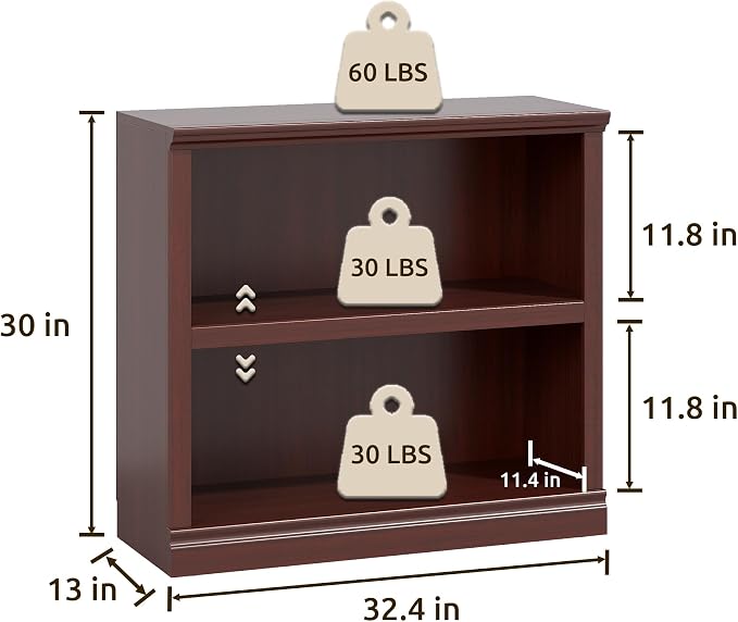 Bevfint 30" Bookcase, White Floor Standing Bookshelf, 2-Tier Display Shelves Open Storage Organizer, Book Case for Living Room Hallway Kitchen Home Office Bedroom, Mahogany 2 Tiers