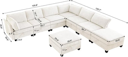 ORRD Oversize Corner Modular Sectional Sofa Set, Convertible L Shaped Couch with Storage, 8 Seater Sofa Modular with Ottomans and Reversible Chaise for Living Room, Office (Beige)