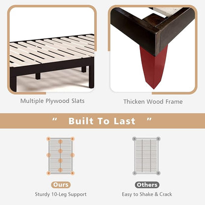 COSTWAY Full Size Wood Platform Bed Frame, 14 Inches Solid Rubber Wood Bed Mattress Foundation with Sturdy Slats Support, Easy Assembly Bed Frame for Home Hotel, No Box Spring Needed (Espresso, Full)