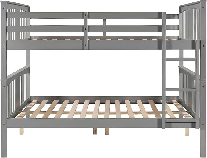 Merax Full Over Full Bunk Bed Convertible to Two Separate Beds, Solid Pine Wood Frame with Safety Guardrail & Headboard/Footboard, Sturdy Durable Design, for Teens/Adults, No Box Spring Needed, Grey