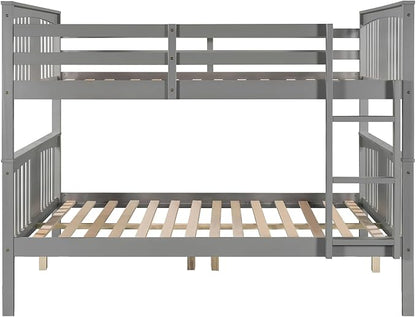 Merax Full Over Full Bunk Bed Convertible to Two Separate Beds, Solid Pine Wood Frame with Safety Guardrail & Headboard/Footboard, Sturdy Durable Design, for Teens/Adults, No Box Spring Needed, Grey