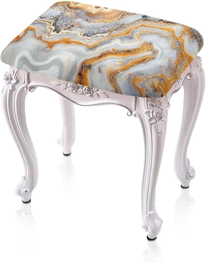 Marble Print Bar Stool Seat Covers Rectangle 2 Pack Stool Covers Rectangular Vanity Chair Cover Saddle Bar Stool Covers Barstool Covers Slipcovers with Nonslip Elastic Bottom
