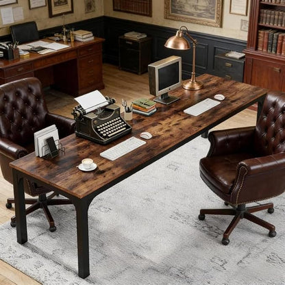 Practical Computer Desk,Rectangle Conference Table,Executive Desk(Only Table) (Black + Rustic Brown + MDF+Iron)