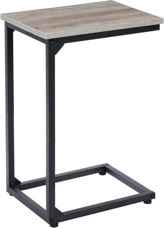 AMHANCIBLE C Shaped End Table, Slide Under Couch Table for Sofa, TV Tray Snack Table, Small Side Table for Small Space, Living Room, Grey HET02CGY-1