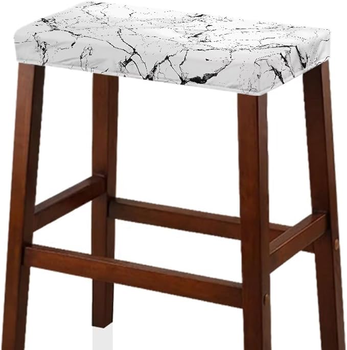 Marble Print Stool Seat Covers Rectangle 2 Pack Stretch Bench Covers Rectangular Soft Rectangle Bar Stool Cover Washable Counter Stools Slipcover Saddle Seat Cover