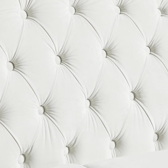 LEVNARY Chesterfield Loveseat Velvet, Upholstered Sofa with Button-Tufted Back, Mid-Century Modern Sofa with Solid Wood Legs, 2 Seater Couches for Living Room (White)