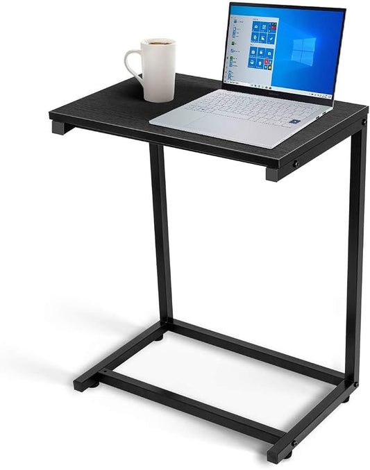 YSSOA Hardwood Surface C Shaped Sofa Side End Snack Desk, 13.75" x 21.75" x 27", Wooden, Black