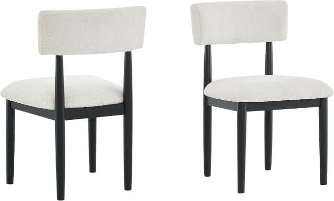Roundhill Furniture Ellis Boucle Upholstered Dining Chairs, Set of 2, White/Matte Black