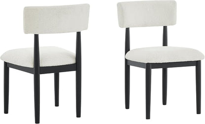 Roundhill Furniture Ellis Boucle Upholstered Dining Chairs, Set of 2, White/Matte Black