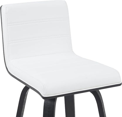 Vienna Modern Swivel Bar Height Stool with Snow White Faux Leather Seat and Black Brushed Wood Frame Set of 3