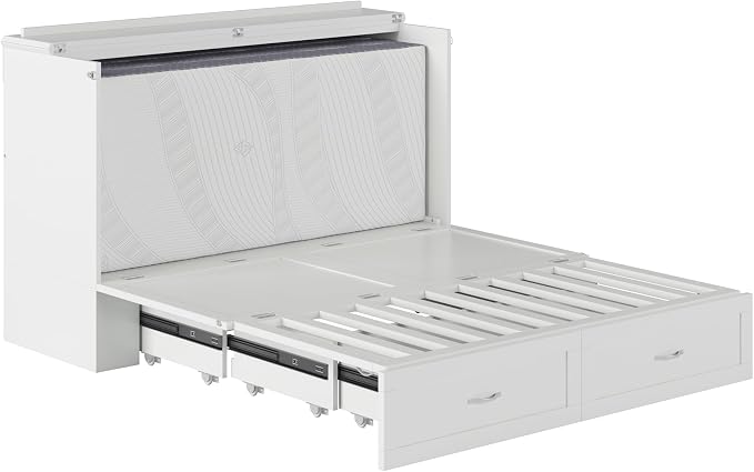 AFI Hamilton Queen Murphy Bed Chest with Mattress, Storage, and Built-in Charger in White